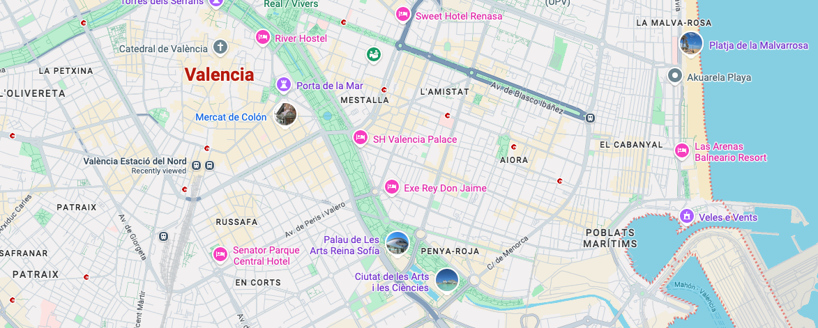 Mapa de Valencia con un marcador en el centro.